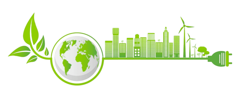 Environmental sustainability concept showing green energy solutions for commercial real estate